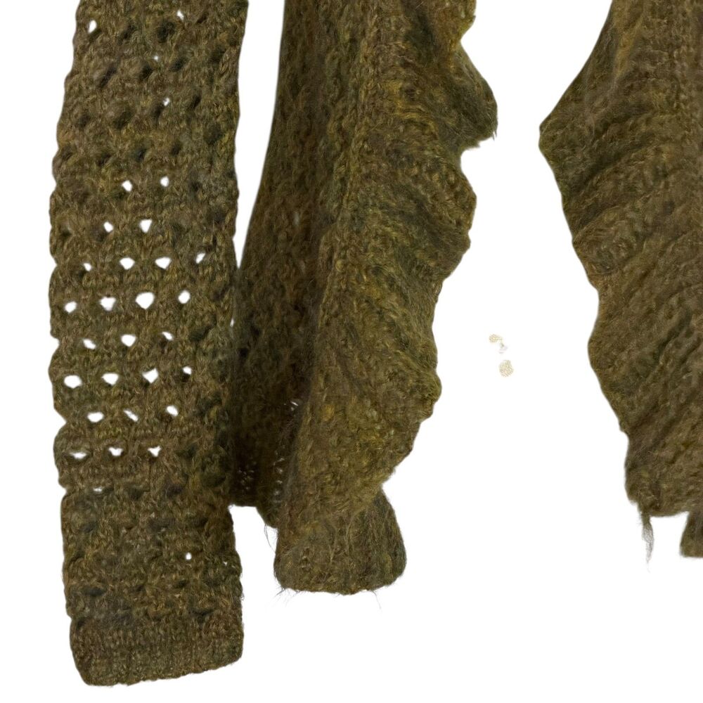 Dex Fresh Mohair Ruffle Cardigan Sweater Open Front Boho Green Marled S - Picture 3 of 6
